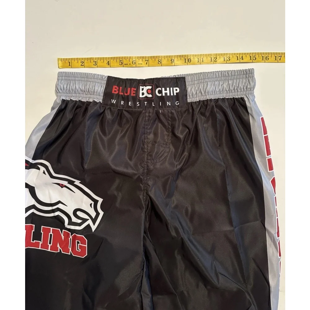 Wrestling Shorts With Drawstring Boys Large Black Polyester Bronco Horse